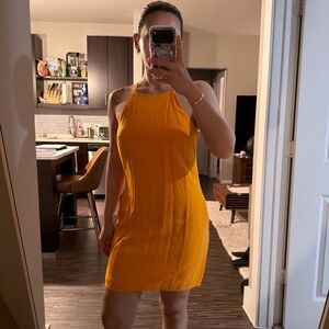 Chic Orange Halter Mini Dress
